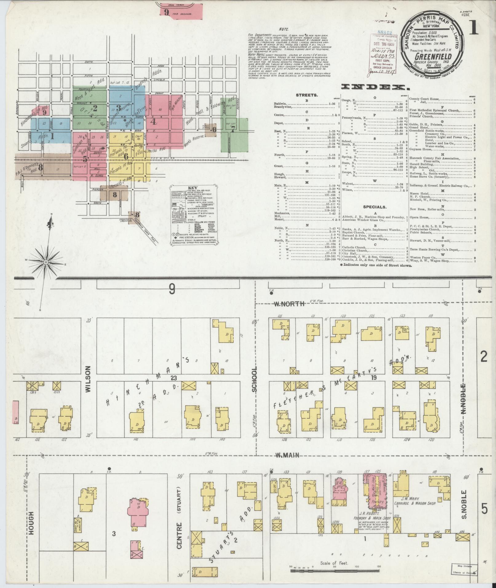 Sanborn Fire Insurance Map from Greenfield, Hancock County, Indiana (1900), Sheet #0001 - Complete Map Set gallery image, historic Sanborn map, vintage wall art, Indiana Indiana