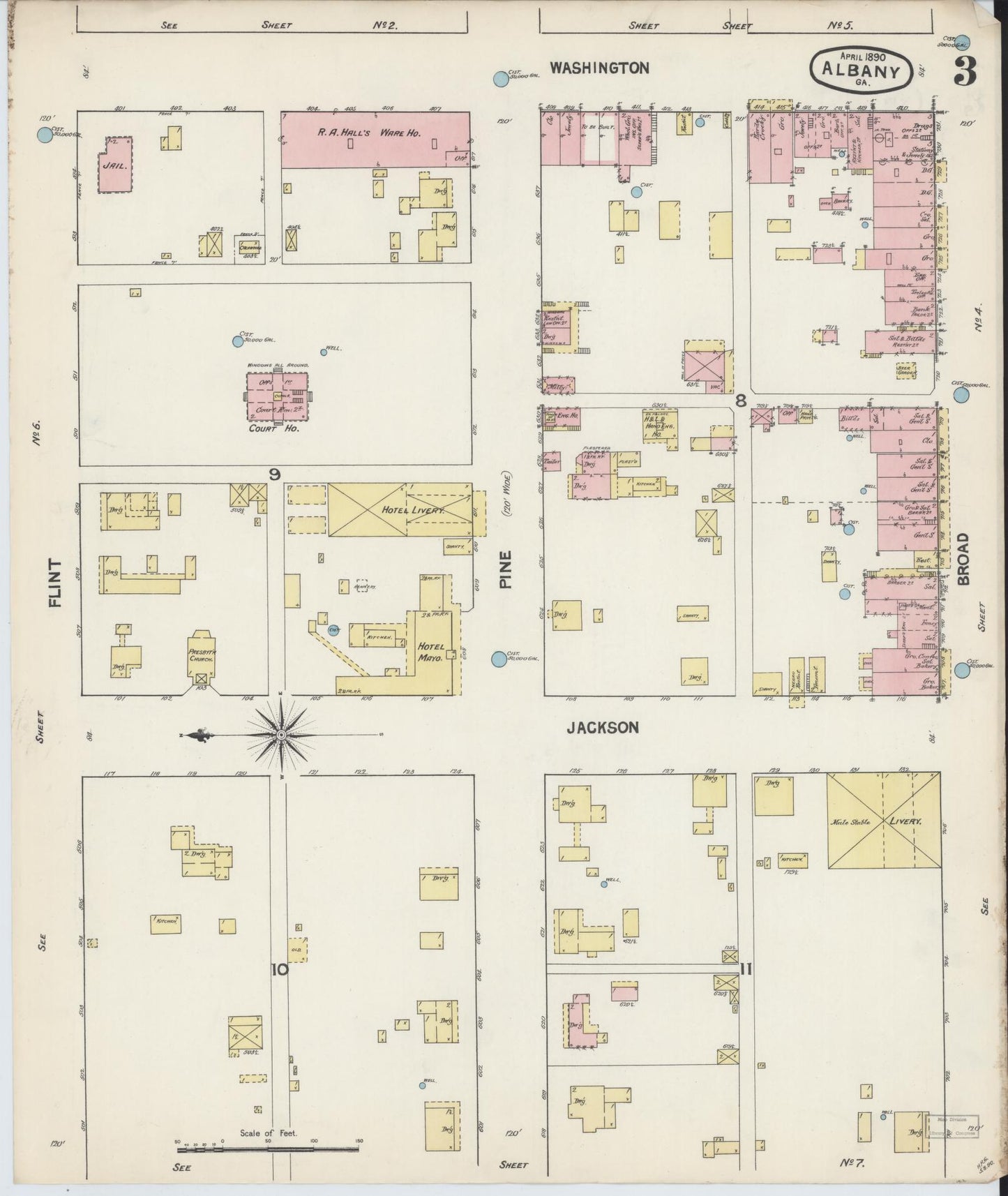 Sanborn Fire Insurance Map from Albany, Dougherty County, Georgia (1890), Sheet #0003 - Complete Map Set gallery image, historic Sanborn map, vintage wall art, Georgia Georgia