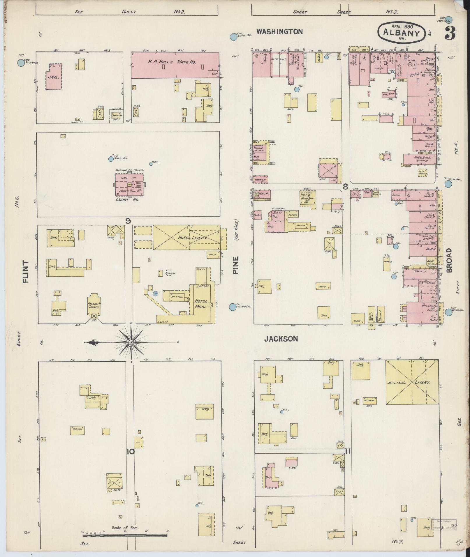 Sanborn Fire Insurance Map from Albany, Dougherty County, Georgia (1890), Sheet #0003 - Complete Map Set gallery image, historic Sanborn map, vintage wall art, Georgia Georgia