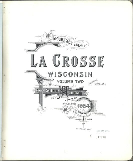 Sanborn Fire Insurance Map from La Crosse, La Crosse County, Wisconsin (1954), Sheet #0001 - Complete Map Set gallery image, historic Sanborn map, vintage wall art, Wisconsin Wisconsin
