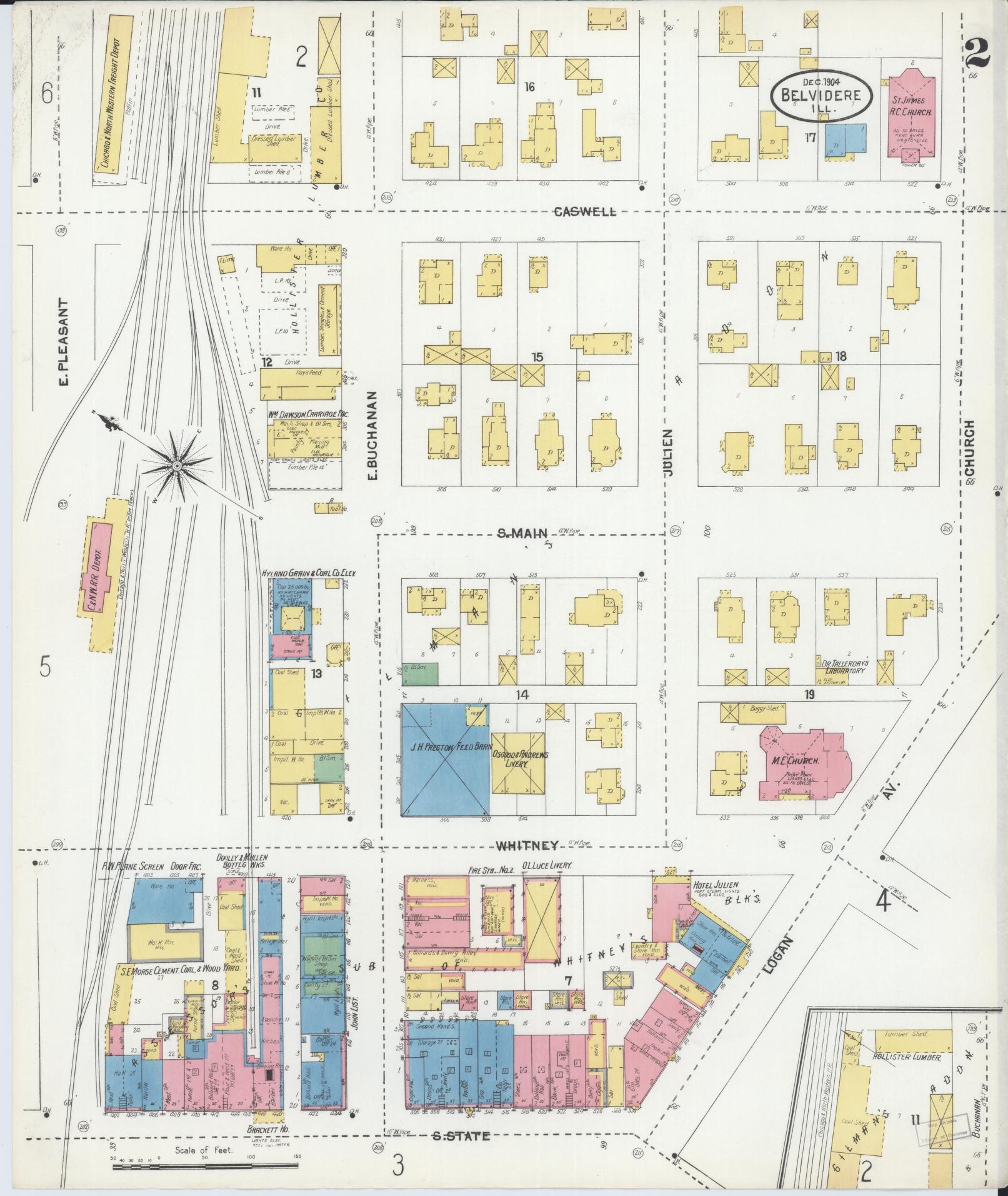 Sanborn Fire Insurance Map from Belvidere, Boone County, Illinois (1904), Sheet #0002 - Complete Map Set gallery image, historic Sanborn map, vintage wall art, Illinois Illinois