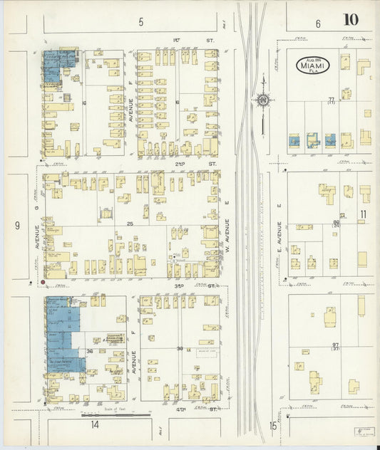 Sanborn Fire Insurance Map from Miami, Dade County, Florida (1914), Sheet #0010 - Historic Sanborn Fire Insurance Map Print, vintage old map wall art, antique decor, genealogy gift, Florida Florida map