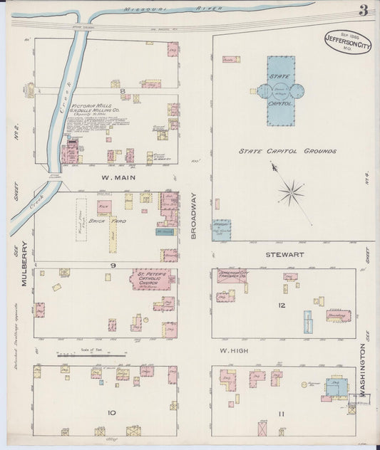 Sanborn Fire Insurance Map from Jefferson City, Cole County, Missouri (1885), Sheet #0003 - Historic Sanborn Fire Insurance Map Print, vintage old map wall art, antique decor, genealogy gift, Missouri Missouri map
