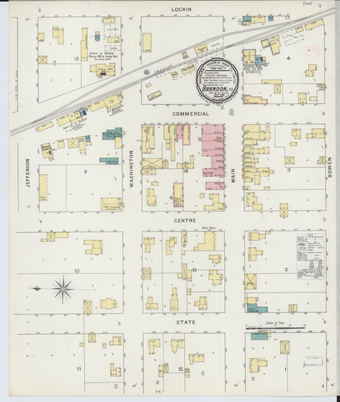 Sanborn Fire Insurance Map from Brandon, Fond du Lac County, Wisconsin (1894), Sheet #0001 - Historic Sanborn Fire Insurance Map Print, vintage old map wall art, antique decor, genealogy gift, Wisconsin Wisconsin map