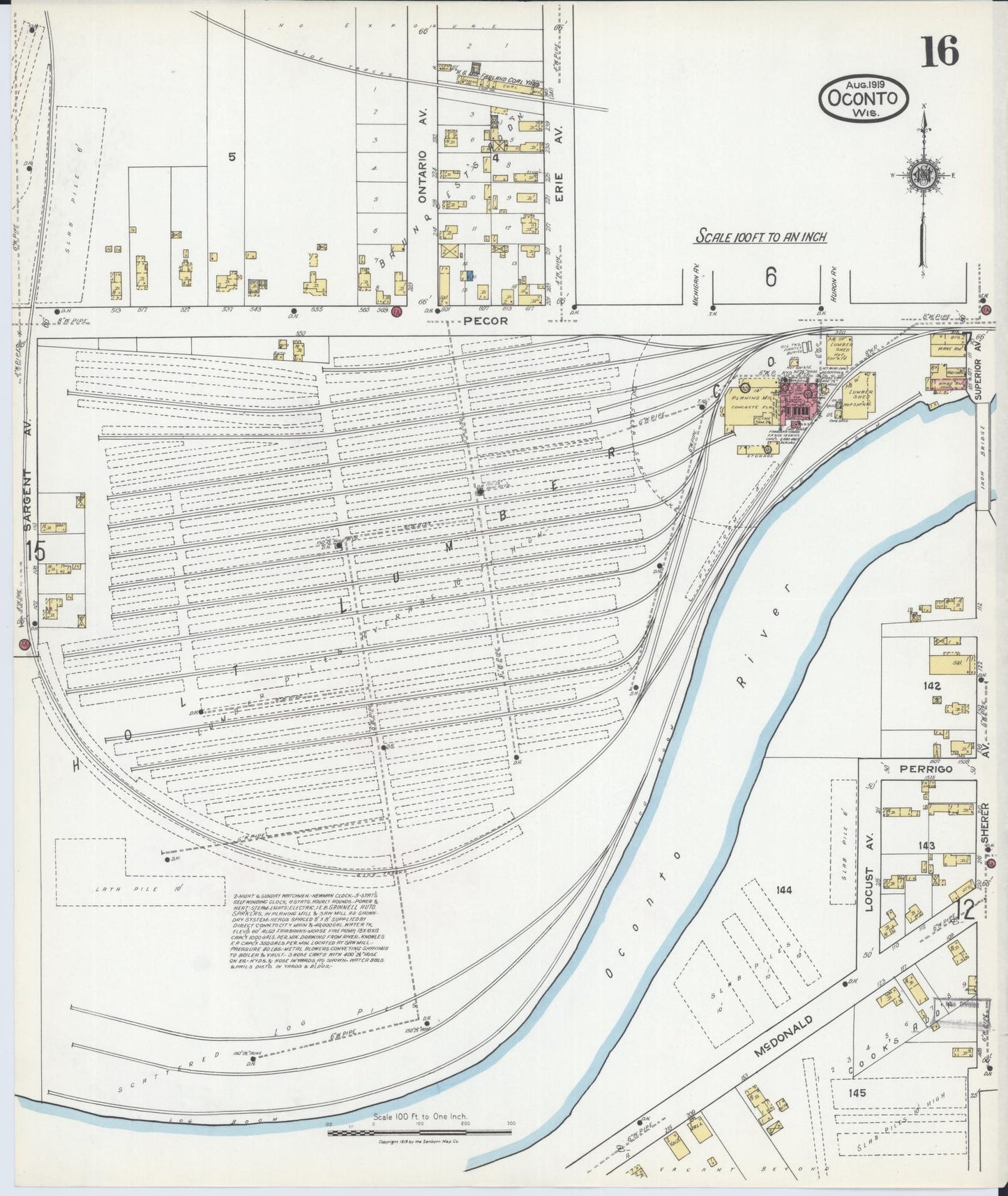 Sanborn Fire Insurance Map from Oconto, Oconto County, Wisconsin (1919), Sheet #0016 - Complete Map Set gallery image, historic Sanborn map, vintage wall art, Wisconsin Wisconsin
