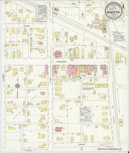 Sanborn Fire Insurance Map from Bunker Hill, Miami County, Indiana (1913), Sheet #0001 - Historic Sanborn Fire Insurance Map Print, vintage old map wall art, antique decor, genealogy gift, Indiana Indiana map