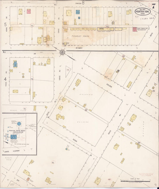 Sanborn Fire Insurance Map from Mountain Home, Elmore County, Idaho (1931), Sheet #0007 - Historic Sanborn Fire Insurance Map Print, vintage old map wall art, antique decor, genealogy gift, Idaho Idaho map