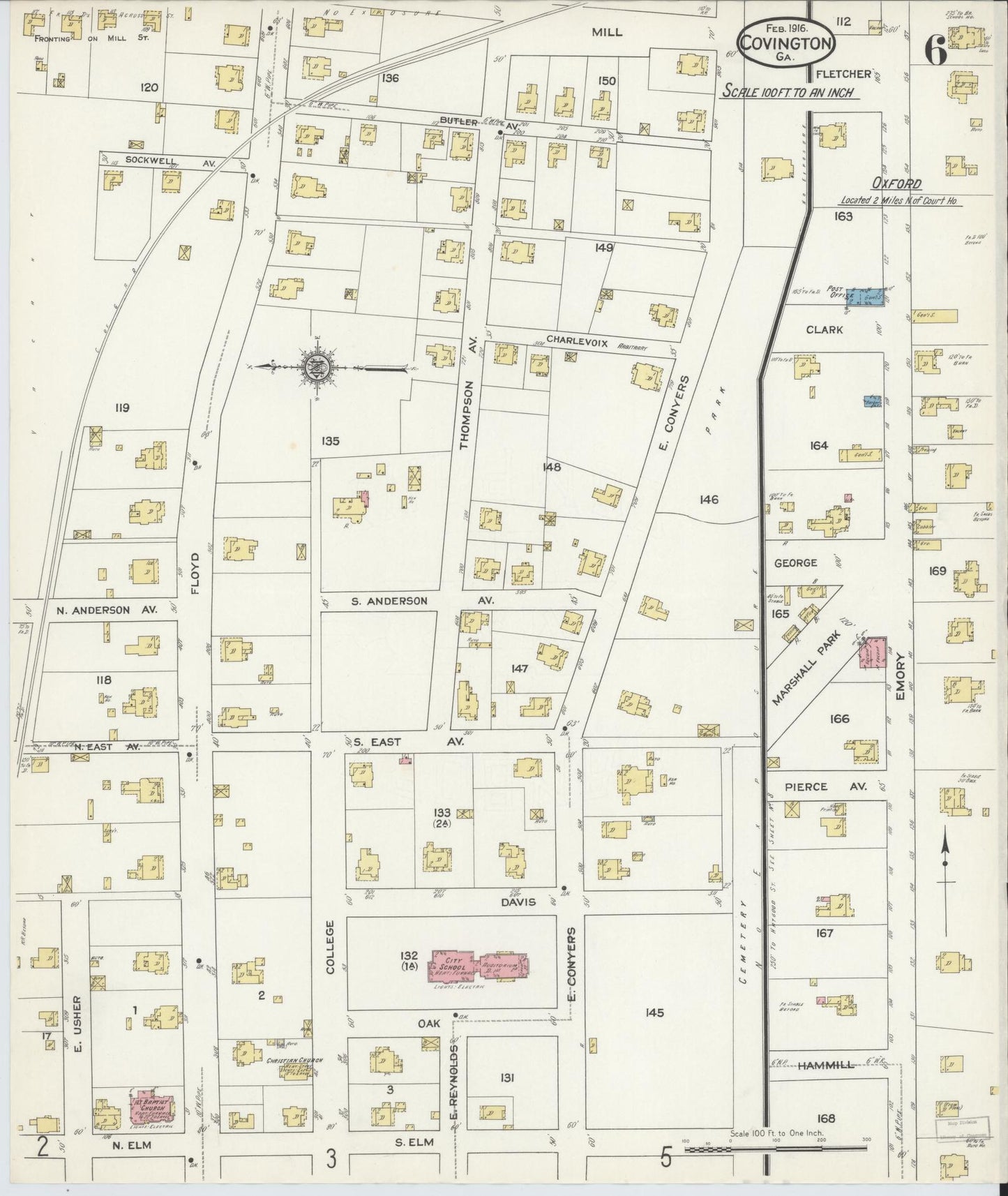 Sanborn Fire Insurance Map from Covington, Newton County, Georgia (1916), Sheet #0006 - Complete Map Set gallery image, historic Sanborn map, vintage wall art, Georgia Georgia