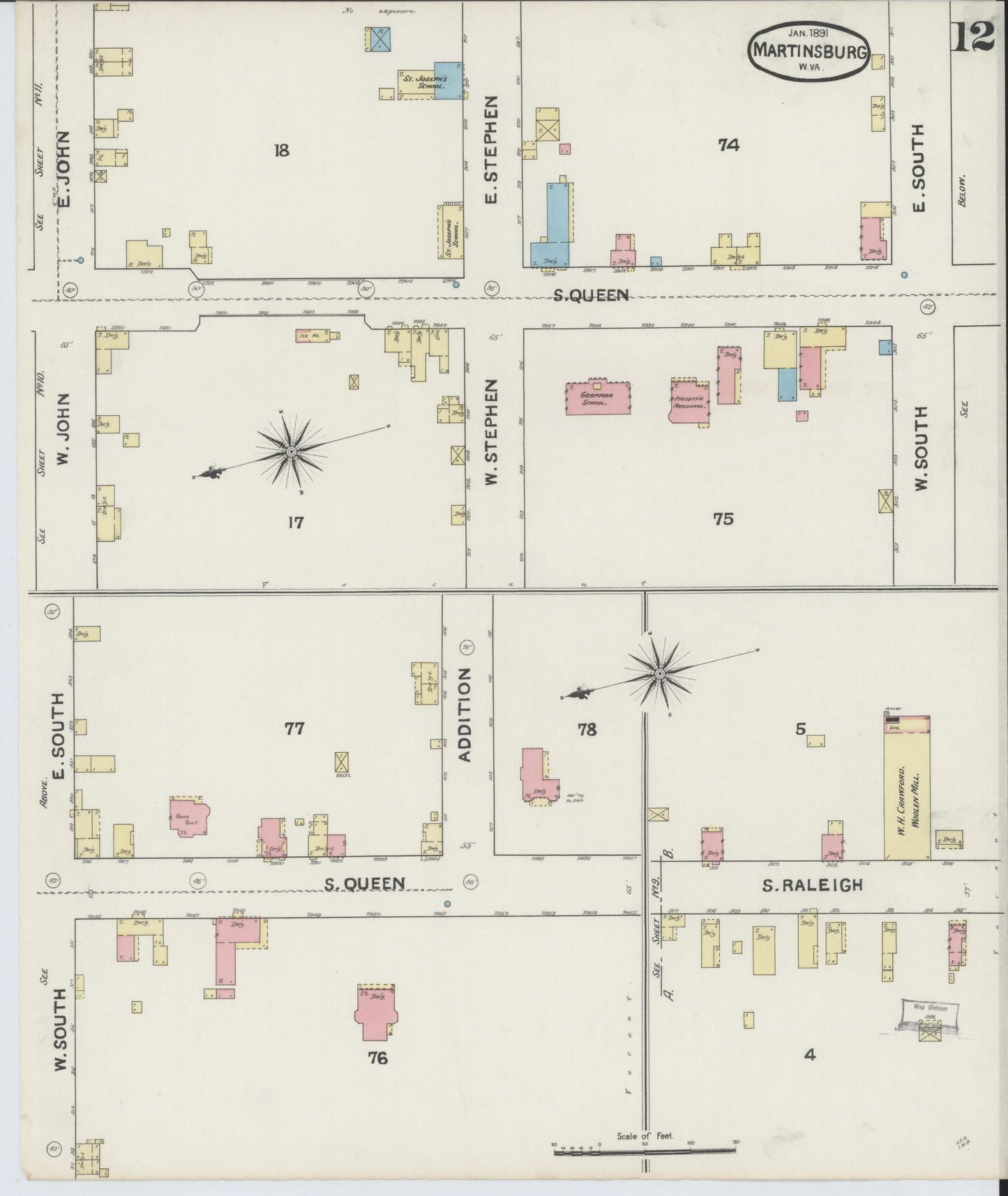Sanborn Fire Insurance Map from Martinsburg, Berkeley County, West Virginia (1891), Sheet #0012 - Complete Map Set gallery image, historic Sanborn map, vintage wall art, West Virginia West Virginia