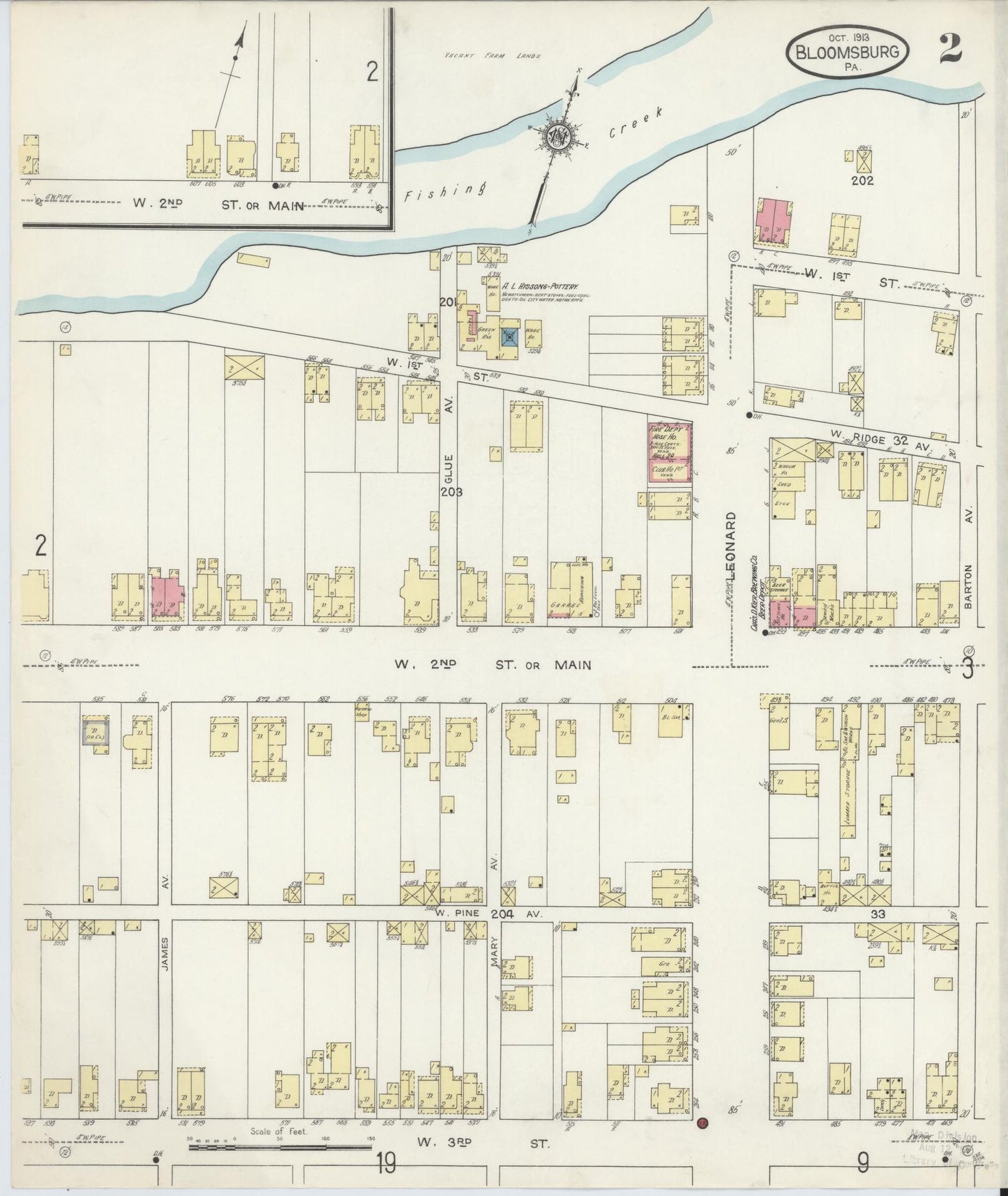 Sanborn Fire Insurance Map from Bloomsburg, Columbia County, Pennsylvania (1913), Sheet #0002 - Historic Sanborn Fire Insurance Map Print, vintage old map wall art, antique decor, genealogy gift, Pennsylvania Pennsylvania map