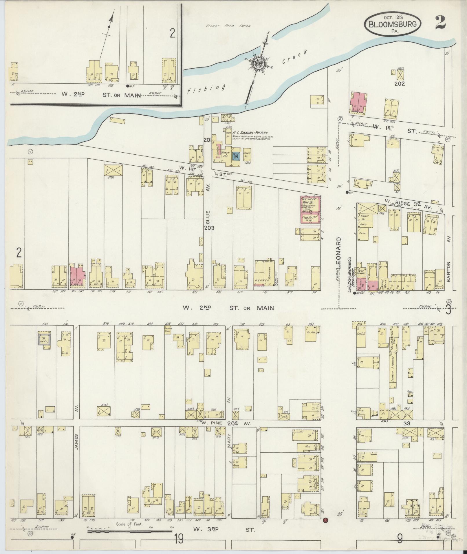 Sanborn Fire Insurance Map from Bloomsburg, Columbia County, Pennsylvania (1913), Sheet #0002 - Historic Sanborn Fire Insurance Map Print, vintage old map wall art, antique decor, genealogy gift, Pennsylvania Pennsylvania map