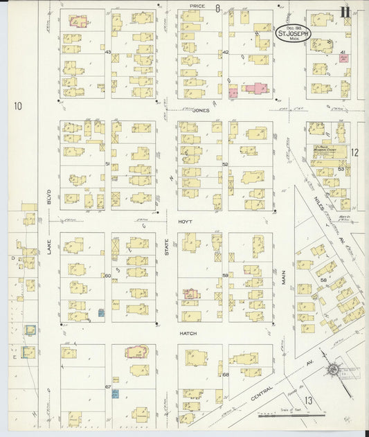 Sanborn Fire Insurance Map from Saint Joseph, Berrien County, Michigan (1913), Sheet #0011 - Historic Sanborn Fire Insurance Map Print, vintage old map wall art, antique decor, genealogy gift, Michigan Michigan map
