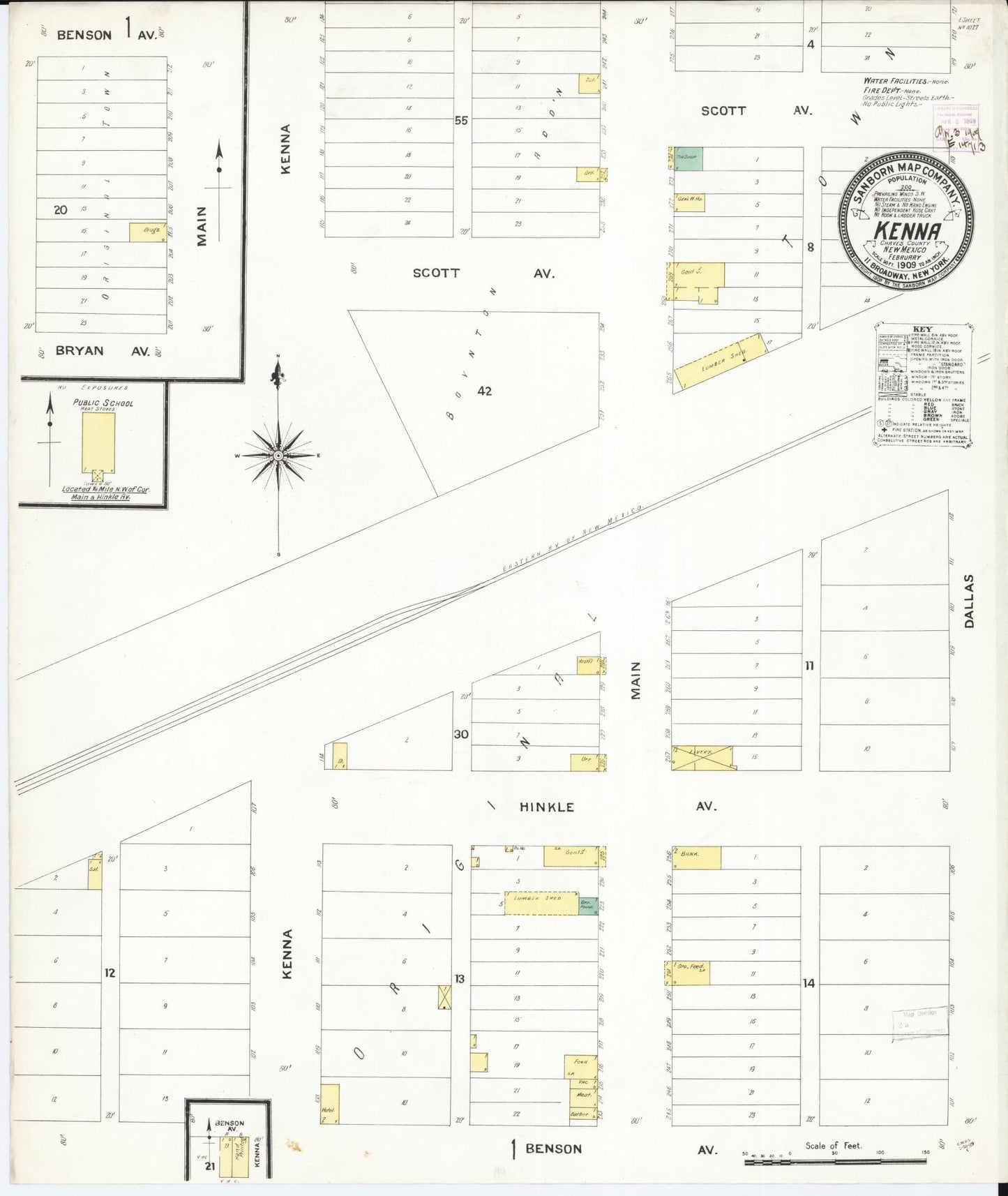 Sanborn Fire Insurance Map from Kenna, Roosevelt County, New Mexico (1909), Sheet #0001 - Historic Sanborn Fire Insurance Map Print, vintage old map wall art, antique decor, genealogy gift, New Mexico New Mexico map