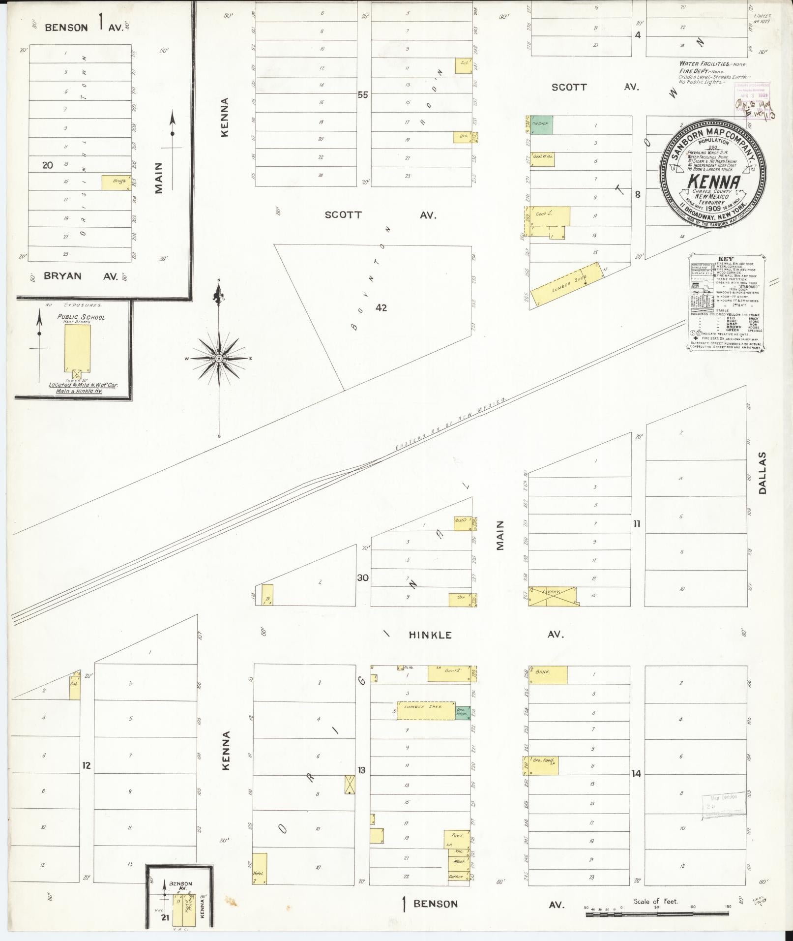 Sanborn Fire Insurance Map from Kenna, Roosevelt County, New Mexico (1909), Sheet #0001 - Historic Sanborn Fire Insurance Map Print, vintage old map wall art, antique decor, genealogy gift, New Mexico New Mexico map