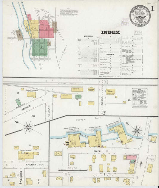 Sanborn Fire Insurance Map from Phoenix, Oswego County, New York (1904), Sheet #0001 - Historic Sanborn Fire Insurance Map Print, vintage old map wall art, antique decor, genealogy gift, New York New York map