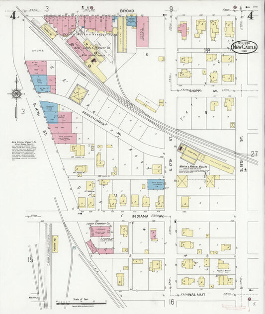 Sanborn Fire Insurance Map from New Castle, Henry County, Indiana (1924), Sheet #0004 - Historic Sanborn Fire Insurance Map Print, vintage old map wall art, antique decor, genealogy gift, Indiana Indiana map