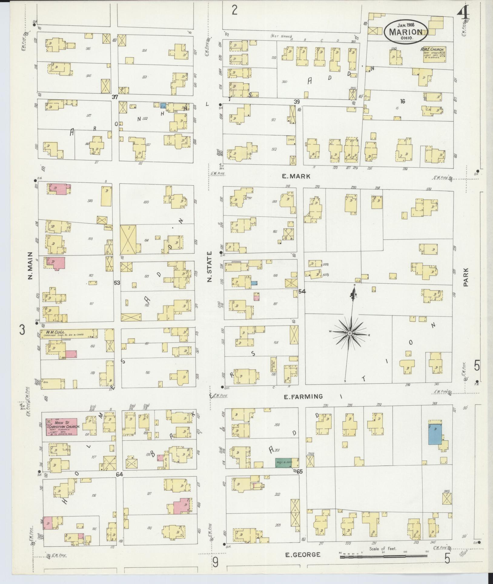 Sanborn Fire Insurance Map from Marion, Marion County, Ohio (1908), Sheet #0004 - Historic Sanborn Fire Insurance Map Print, vintage old map wall art, antique decor, genealogy gift, Ohio Ohio map