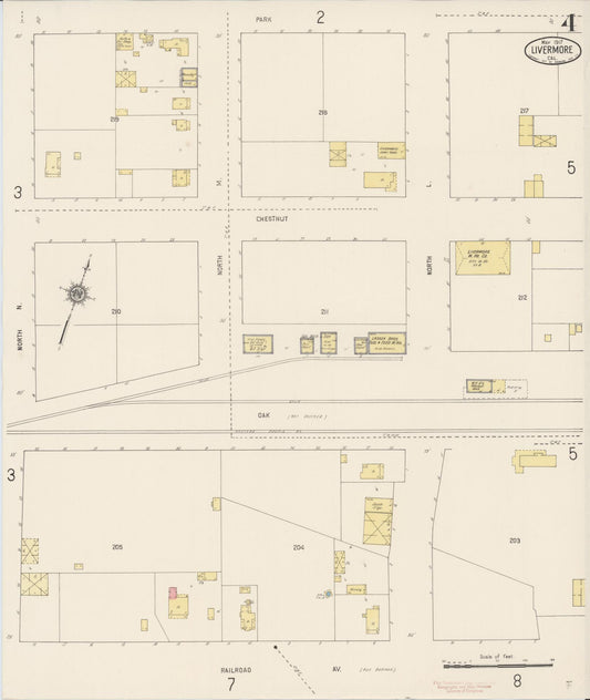 Sanborn Fire Insurance Map from Livermore, Alameda County, California (1917), Sheet #0004 - Historic Sanborn Fire Insurance Map Print, vintage old map wall art, antique decor, genealogy gift, California California map