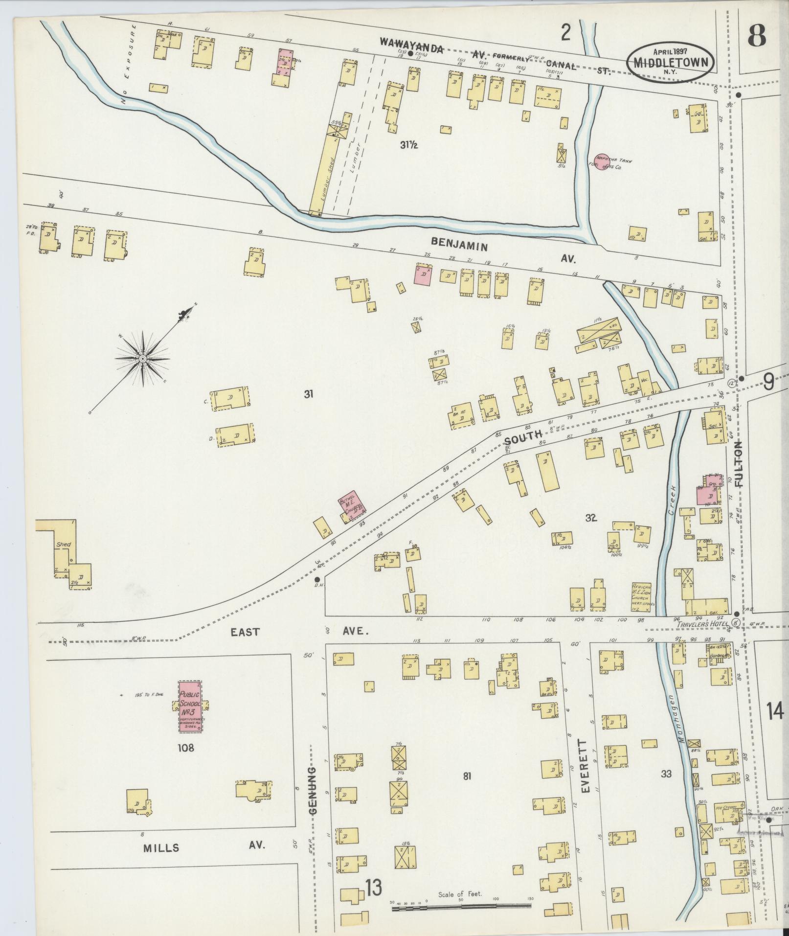 Sanborn Fire Insurance Map from Middletown, Orange County, New York (1897), Sheet #0008 - Complete Map Set gallery image, historic Sanborn map, vintage wall art, New York New York