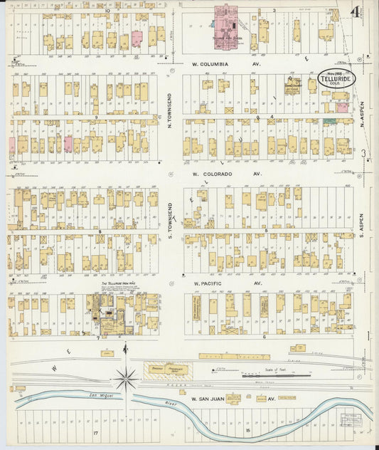 Sanborn Fire Insurance Map from Telluride, San Miguel County, Colorado (1908), Sheet #0004 - Historic Sanborn Fire Insurance Map Print, vintage old map wall art, antique decor, genealogy gift, Colorado Colorado map
