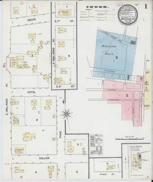Sanborn Fire Insurance Map from Wesson, Copiah County, Mississippi (1889), Sheet #0001 - Complete Map Set gallery image, historic Sanborn map, vintage wall art, Mississippi Mississippi