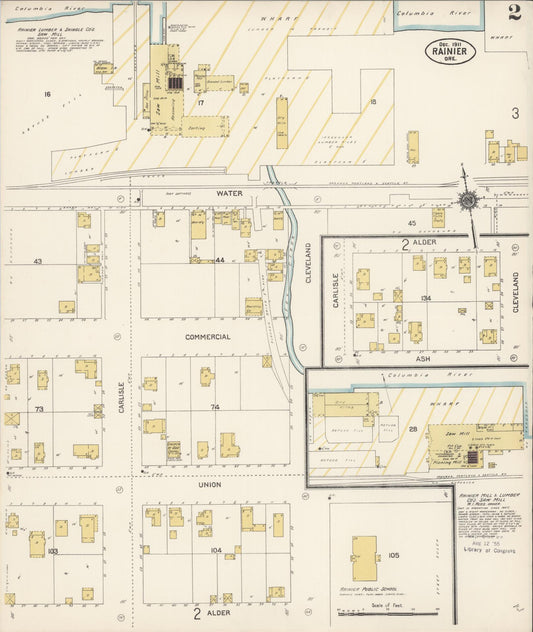 Sanborn Fire Insurance Map from Rainier, Columbia County, Oregon (1911), Sheet #0002 - Historic Sanborn Fire Insurance Map Print, vintage old map wall art, antique decor, genealogy gift, Oregon Oregon map