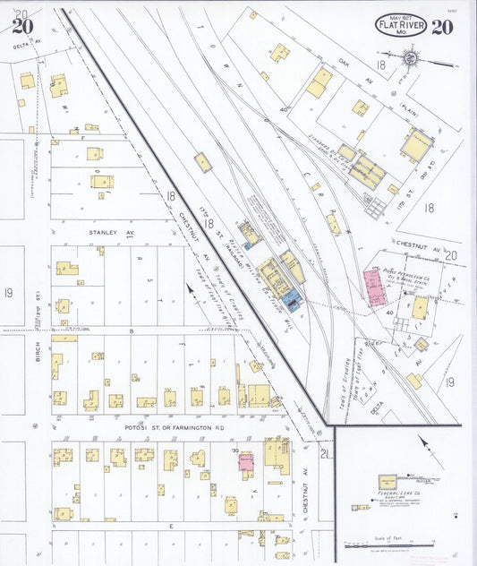 Sanborn Fire Insurance Map from Flat River, Saint Francois County, Missouri (1927), Sheet #0020 - Historic Sanborn Fire Insurance Map Print, vintage old map wall art, antique decor, genealogy gift, Missouri Missouri map