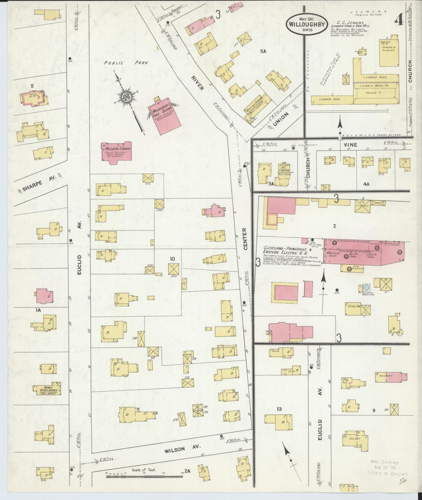 Sanborn Fire Insurance Map from Willoughby, Lake County, Ohio (1911), Sheet #0004 - Complete Map Set gallery image, historic Sanborn map, vintage wall art, Ohio Ohio