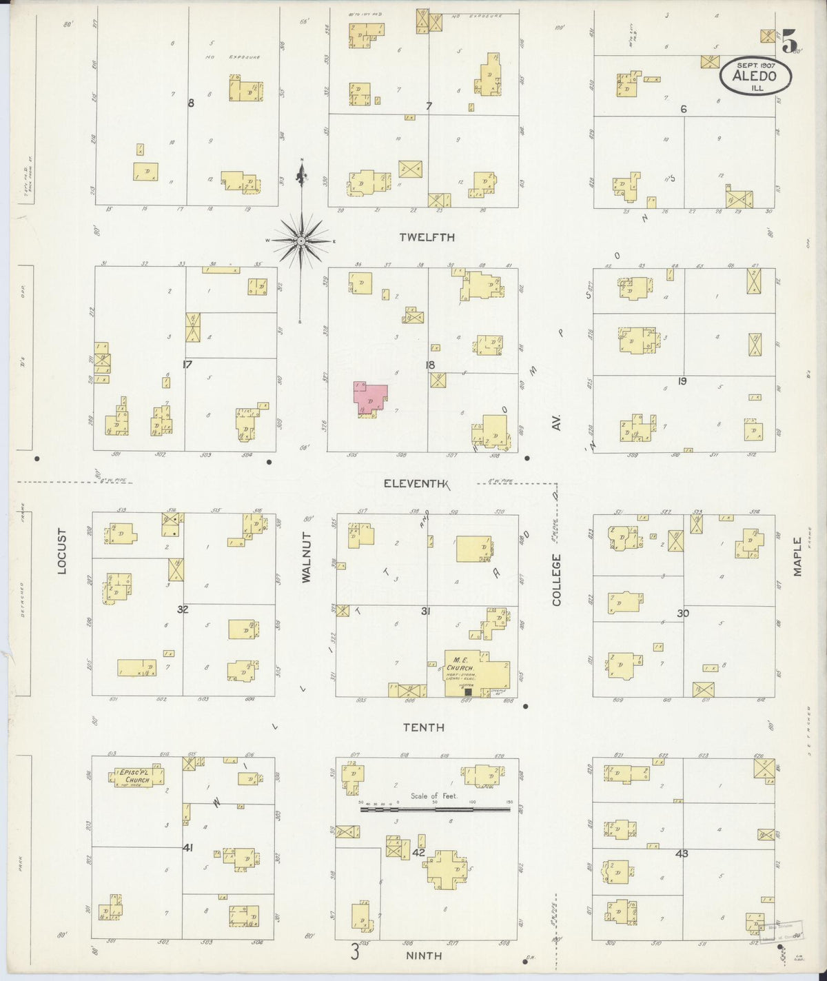 Sanborn Fire Insurance Map from Aledo, Mercer County, Illinois (1907), Sheet #0005 - Complete Map Set gallery image, historic Sanborn map, vintage wall art, Illinois Illinois