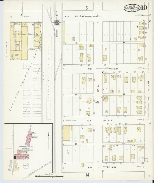 Sanborn Fire Insurance Map from Aberdeen, Brown County, South Dakota (1912), Sheet #0010 - Historic Sanborn Fire Insurance Map Print, vintage old map wall art, antique decor, genealogy gift, South Dakota South Dakota map