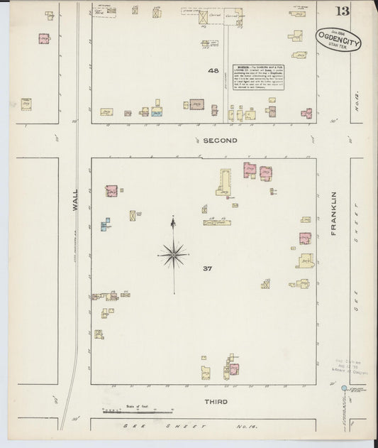 Sanborn Fire Insurance Map from Ogden, Weber County, Utah (1884), Sheet #0013 - Historic Sanborn Fire Insurance Map Print, vintage old map wall art, antique decor, genealogy gift, Utah Utah map