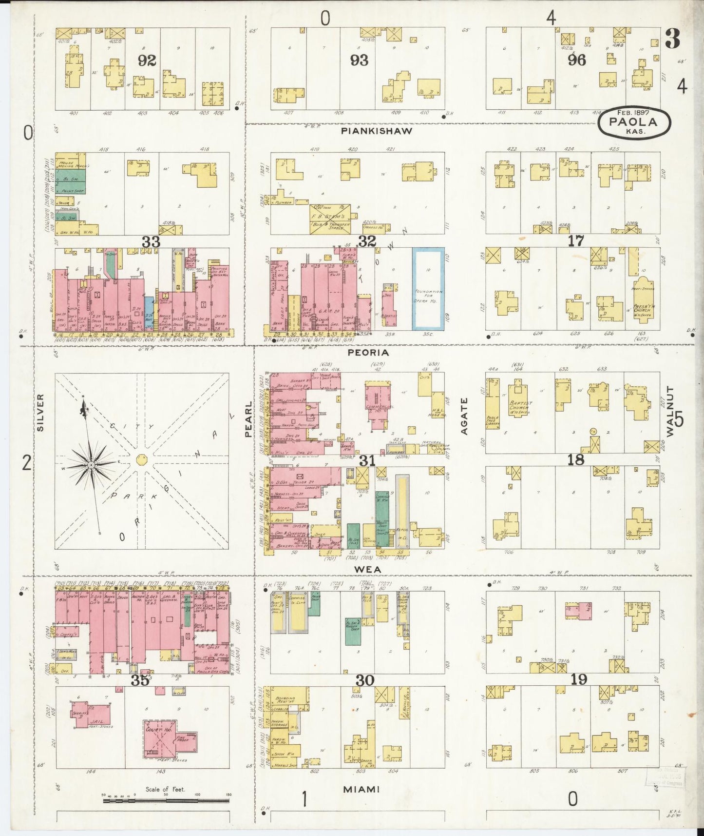 Sanborn Fire Insurance Map from Paola, Miami County, Kansas (1897), Sheet #0003 - Complete Map Set gallery image, historic Sanborn map, vintage wall art, Kansas Kansas