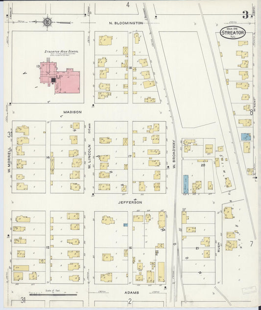 Sanborn Fire Insurance Map from Streator, La Salle County, Illinois (1916), Sheet #0003 - Historic Sanborn Fire Insurance Map Print, vintage old map wall art, antique decor, genealogy gift, Illinois Illinois map