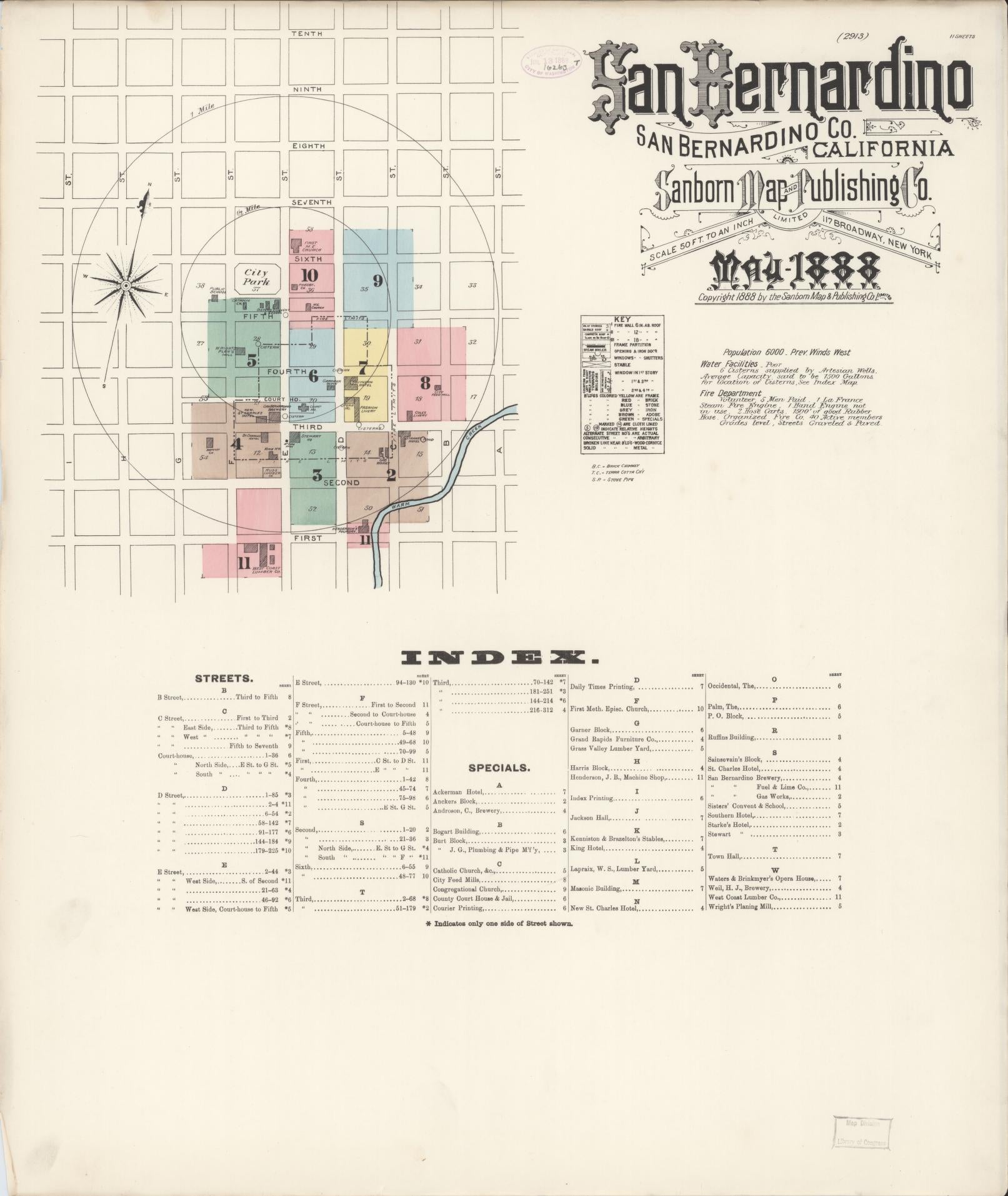 Sanborn Fire Insurance Map from San Bernardino, San Bernardino County, California (1888), Sheet #0001 - Complete Map Set gallery image, historic Sanborn map, vintage wall art, California California