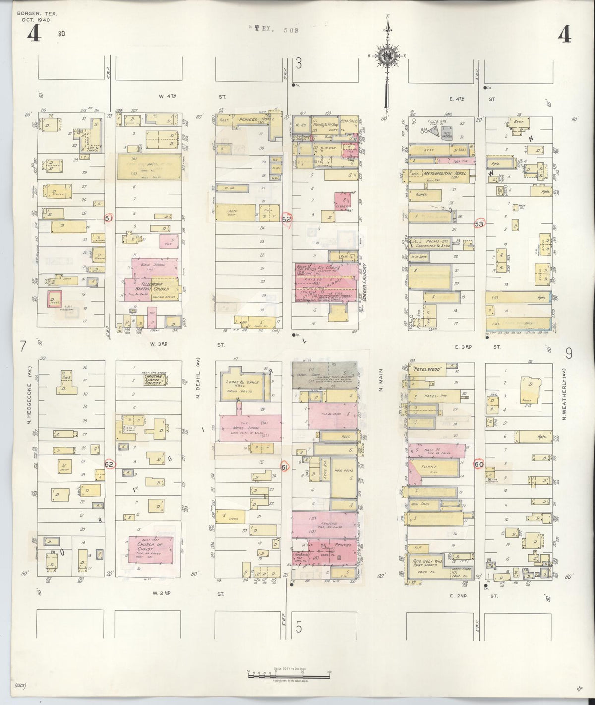 Sanborn Fire Insurance Map from Borger, Hutchinson County, Texas (1950), Sheet #0004 - Complete Map Set gallery image, historic Sanborn map, vintage wall art, Texas Texas