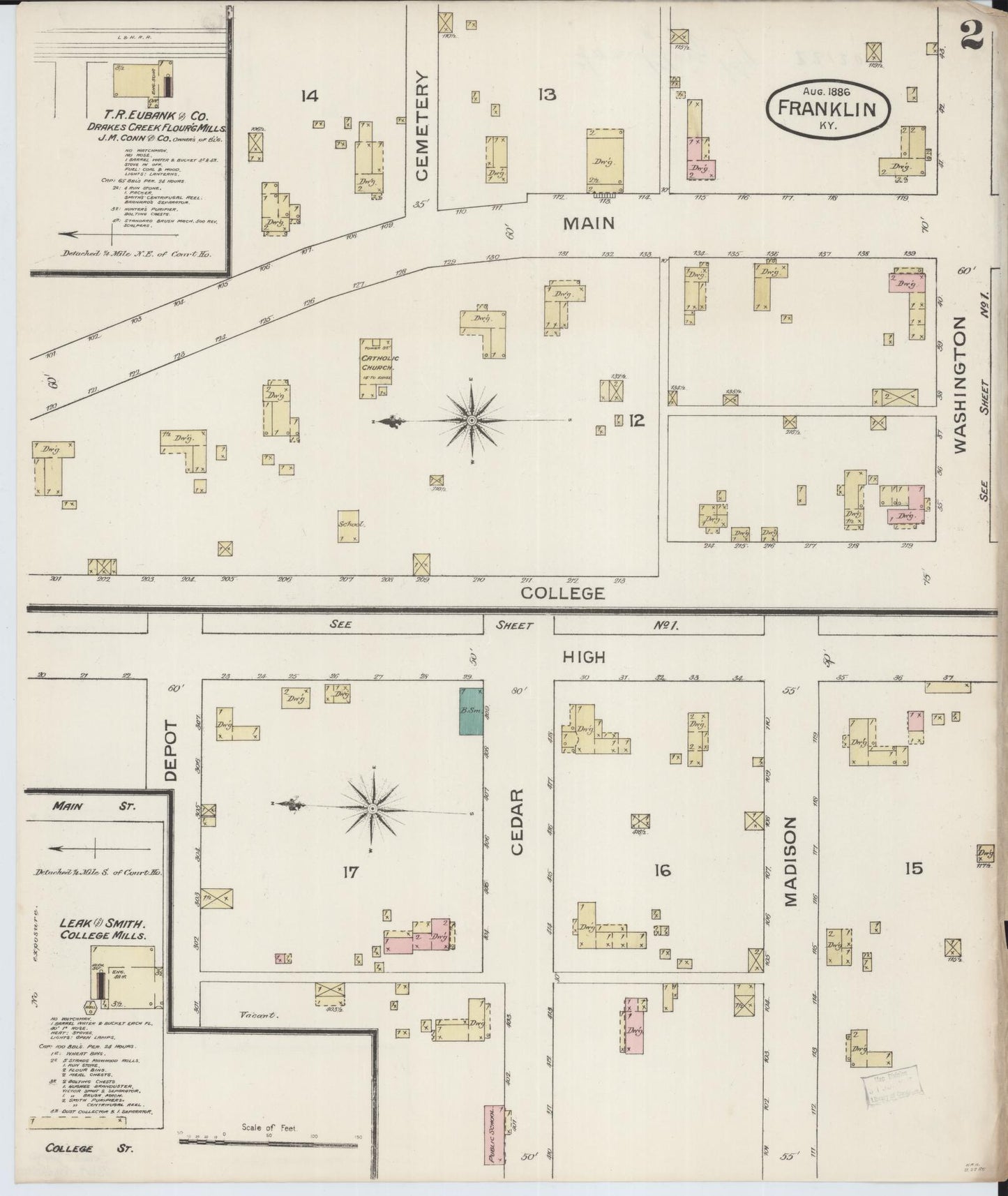 Sanborn Fire Insurance Map from Franklin, Simpson County, Kentucky (1886), Sheet #0002 - Complete Map Set gallery image, historic Sanborn map, vintage wall art, Kentucky Kentucky