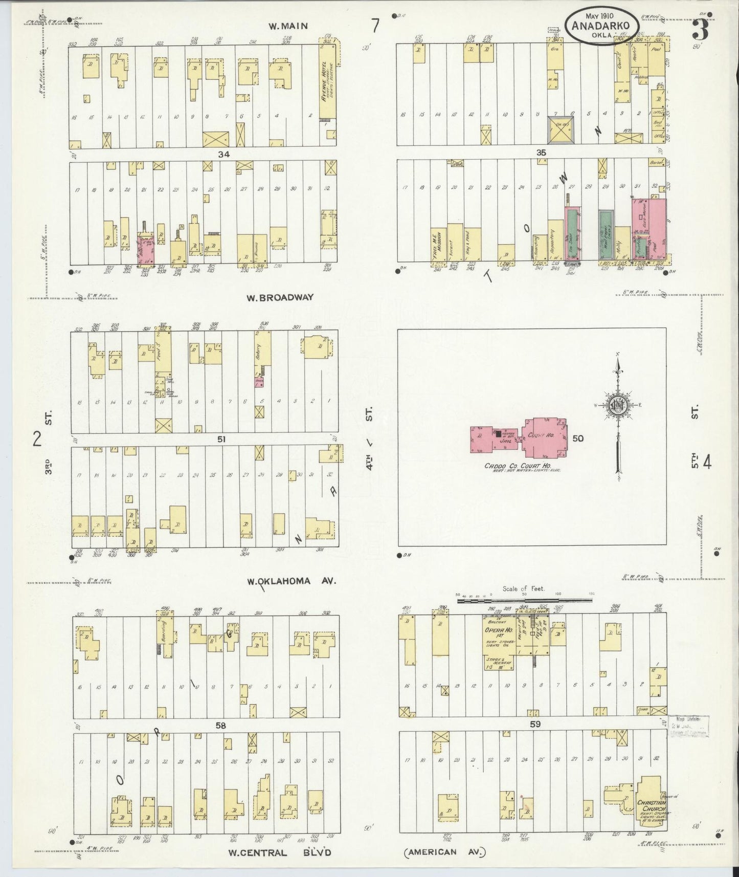 Sanborn Fire Insurance Map from Anadarko, Caddo County, Oklahoma (1910), Sheet #0003 - Complete Map Set gallery image, historic Sanborn map, vintage wall art, Oklahoma Oklahoma