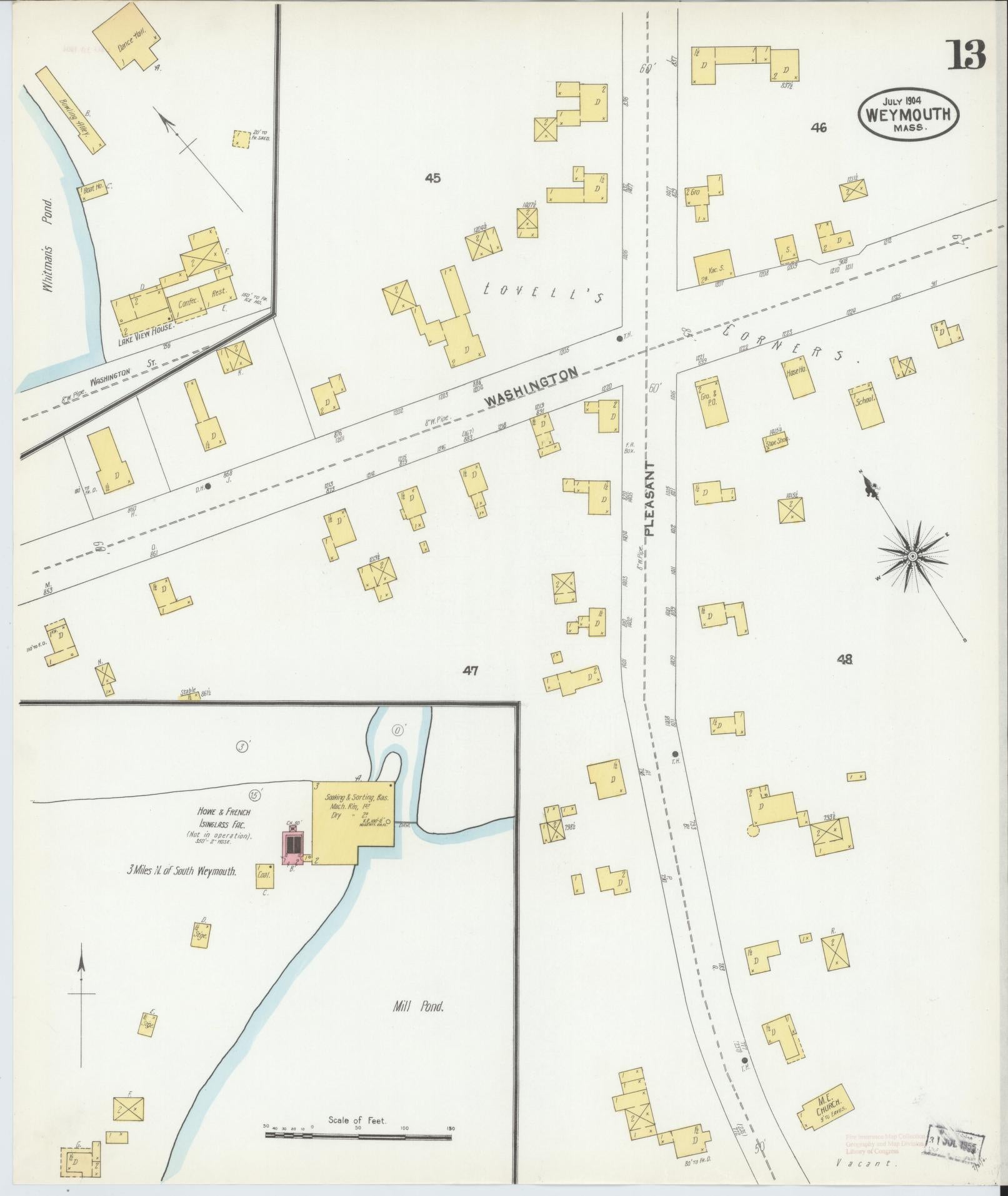 Sanborn Fire Insurance Map from Weymouth, Norfolk County, Massachusetts (1904), Sheet #0013 - Complete Map Set gallery image, historic Sanborn map, vintage wall art, Massachusetts Massachusetts