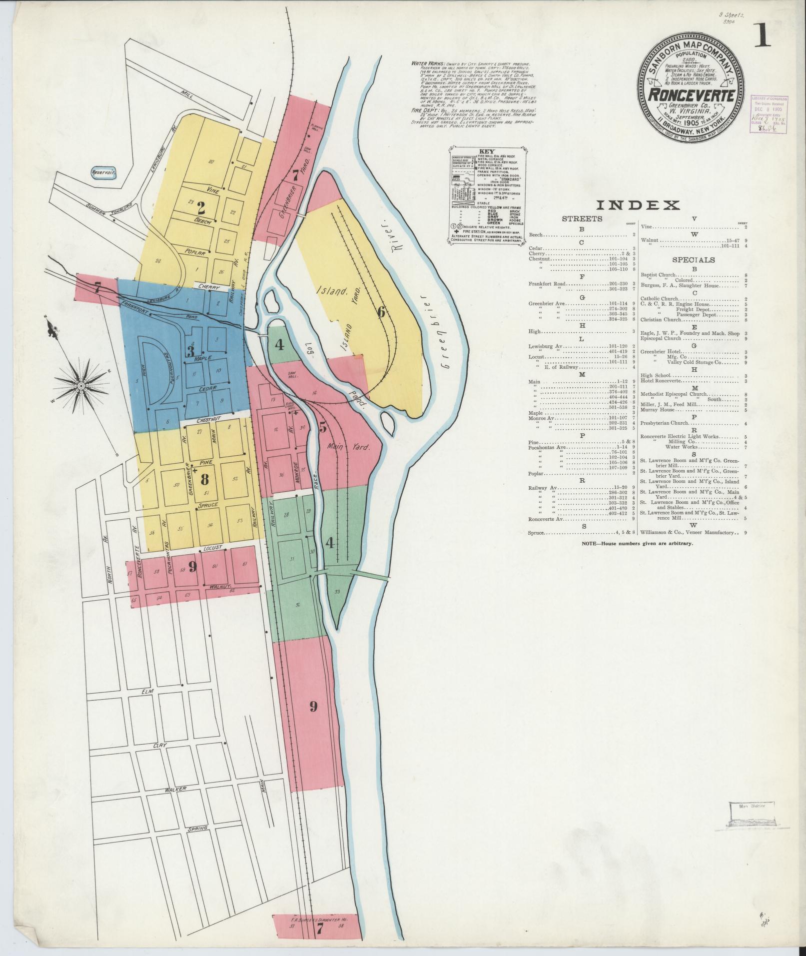 Sanborn Fire Insurance Map from Ronceverte, Greenbrier County, West Virginia (1905), Sheet #0001 - Complete Map Set gallery image, historic Sanborn map, vintage wall art, West Virginia West Virginia