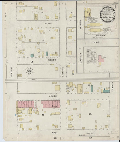 Sanborn Fire Insurance Map from Cerro Gordo, Piatt County, Illinois (1893), Sheet #0001 - Historic Sanborn Fire Insurance Map Print, vintage old map wall art, antique decor, genealogy gift, Illinois Illinois map