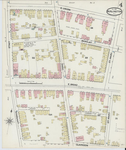 Sanborn Fire Insurance Map from Burlington, Burlington County, New Jersey (1891), Sheet #0004 - Complete Map Set gallery image, historic Sanborn map, vintage wall art, New Jersey New Jersey
