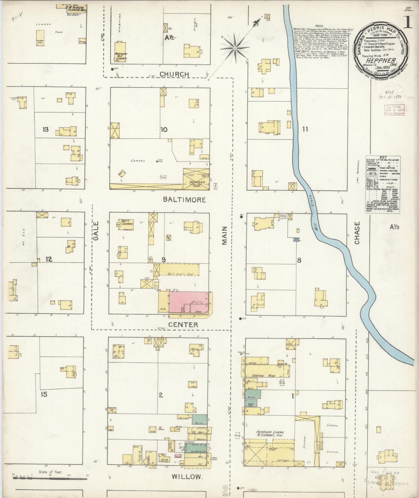 Sanborn Fire Insurance Map from Heppner, Morrow County, Oregon (1893), Sheet #0001 - Historic Sanborn Fire Insurance Map Print, vintage old map wall art, antique decor, genealogy gift, Oregon Oregon map