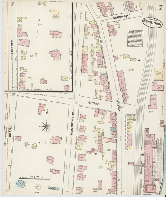 Sanborn Fire Insurance Map from Newburgh, Orange County, New York (1884), Sheet #0007 - Historic Sanborn Fire Insurance Map Print, vintage old map wall art, antique decor, genealogy gift, New York New York map