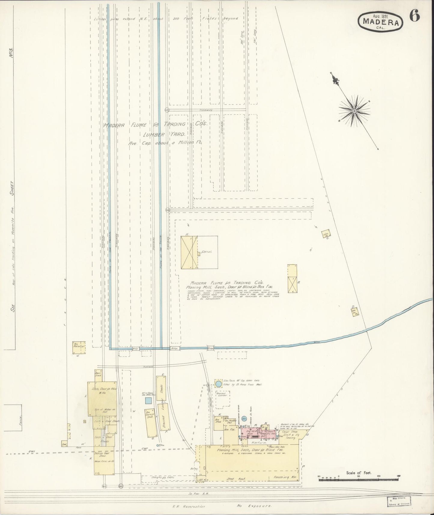 Sanborn Fire Insurance Map from Madera, Madera County, California (1891), Sheet #0006 - Historic Sanborn Fire Insurance Map Print, vintage old map wall art, antique decor, genealogy gift, California California map