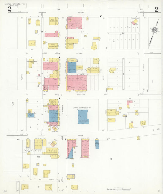 Sanborn Fire Insurance Map from Carrizo Springs, Dimmit County, Texas (1933), Sheet #0002 - Historic Sanborn Fire Insurance Map Print, vintage old map wall art, antique decor, genealogy gift, Texas Texas map