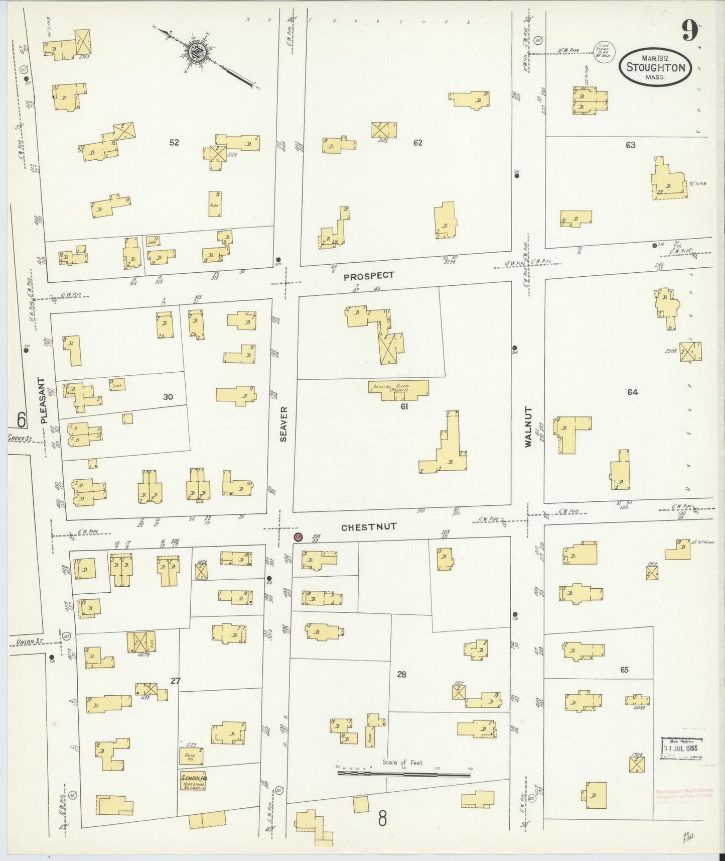 Sanborn Fire Insurance Map from Stoughton, Norfolk County, Massachusetts (1912), Sheet #0009 - Complete Map Set gallery image, historic Sanborn map, vintage wall art, Massachusetts Massachusetts