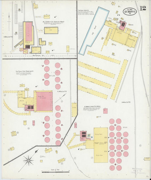 Sanborn Fire Insurance Map from Saint Marys, Elk County, Pennsylvania (1904), Sheet #0012 - Historic Sanborn Fire Insurance Map Print, vintage old map wall art, antique decor, genealogy gift, Pennsylvania Pennsylvania map