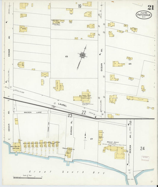 Sanborn Fire Insurance Map from Patchogue, Suffolk County, New York (1910), Sheet #0021 - Historic Sanborn Fire Insurance Map Print, vintage old map wall art, antique decor, genealogy gift, New York New York map
