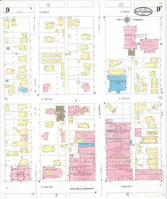 Sanborn Fire Insurance Map from Hutchinson, Reno County, Kansas (1929), Sheet #0010 - Historic Sanborn Fire Insurance Map Print, vintage old map wall art, antique decor, genealogy gift, Kansas Kansas map