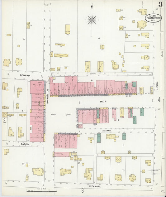 Sanborn Fire Insurance Map from Commerce, Hunt County, Texas (1906), Sheet #0003 - Historic Sanborn Fire Insurance Map Print, vintage old map wall art, antique decor, genealogy gift, Texas Texas map